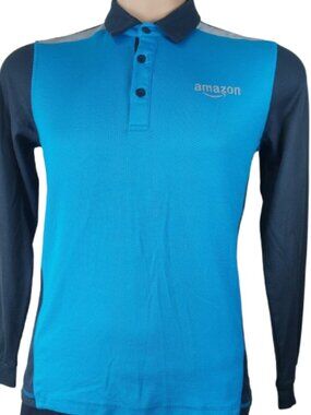 Amazon Men's Blue Long Sleeve Collared Active Polo Shirt Size M